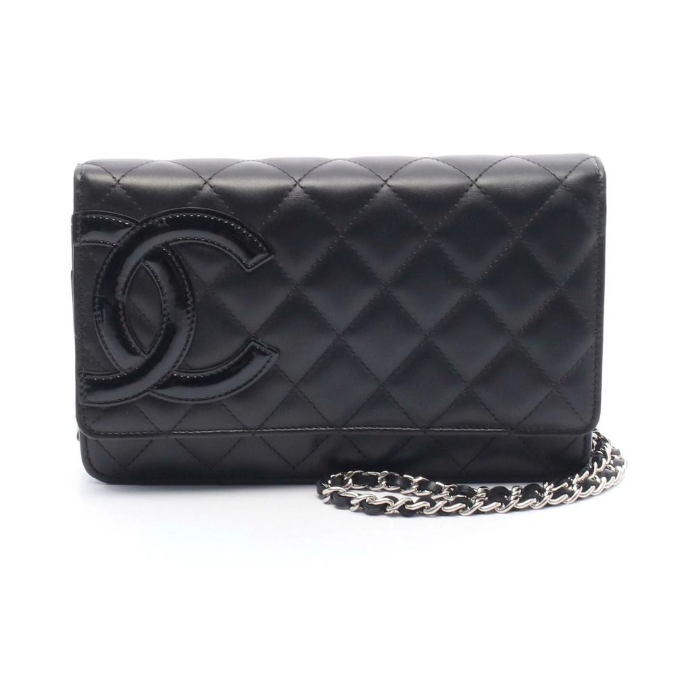 Chanel Cambon Shoulder Bag Leather Patent Vernis Black